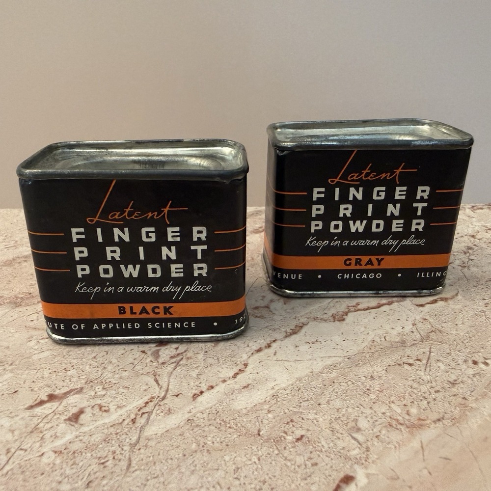 Institute of Applied Science Latent Fingerprint Powder Tins Black & Gray Vintage